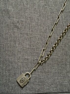 Cabi Lock It Charm silver tone Chain Necklace - adjustable ~32-36”; 2246